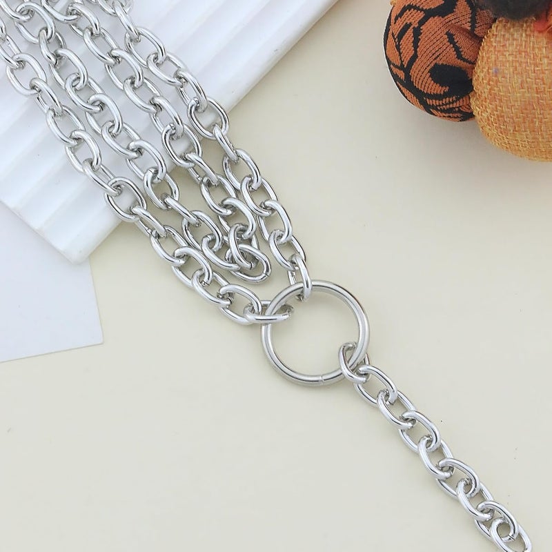 ANGLEQUEEN Chunky Silver Necklaces for Women Silver Layered Pirate Necklaces Punk 8090s Hip Hop Cuban Link Chain Necklace Layered Choker Necklace Pirate Prom Jewelry Freaknik Outfit Accessories - Image 4